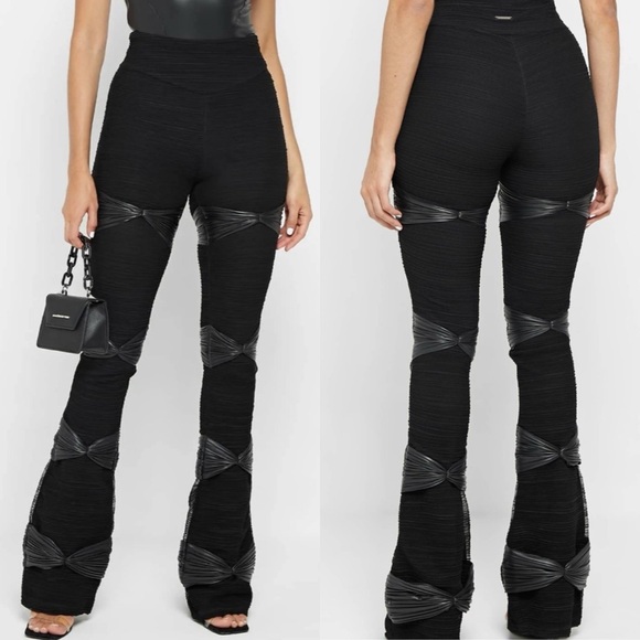 Maniere De Voir Pants - Maniere De Voir Womens Black Mesh Overlay Flare Pants Gothic Goth Grunge
